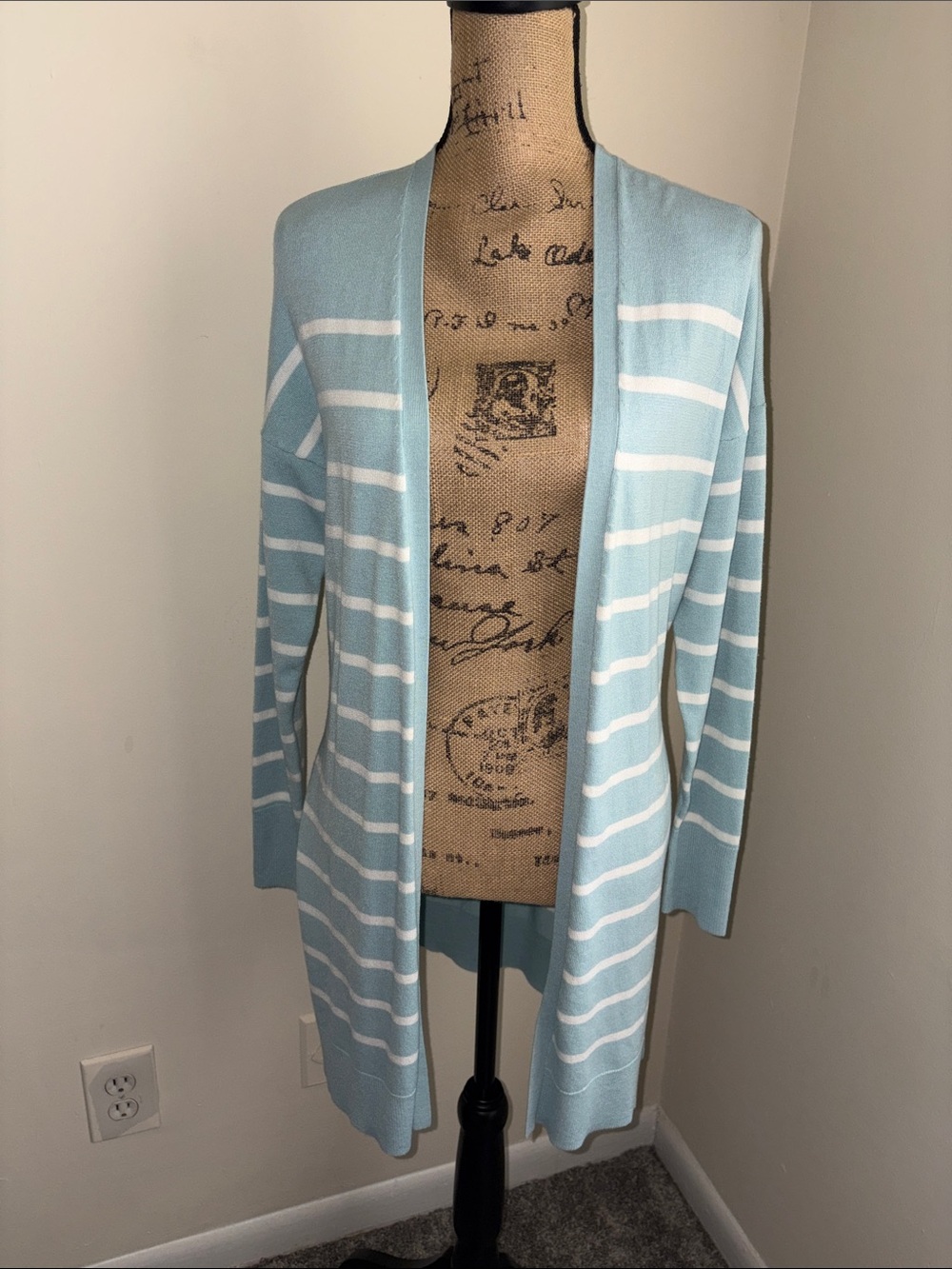 A New Day Light Blue & White Striped Open-Front Women’s Cardigan